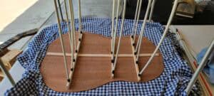 Bracing glued onto guitar back